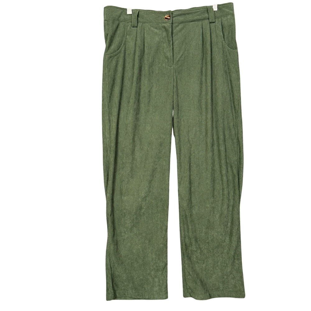 Halara Pants Womens L Green AuraCord Cloud Corduroy Elastic Waist Trousers NWT